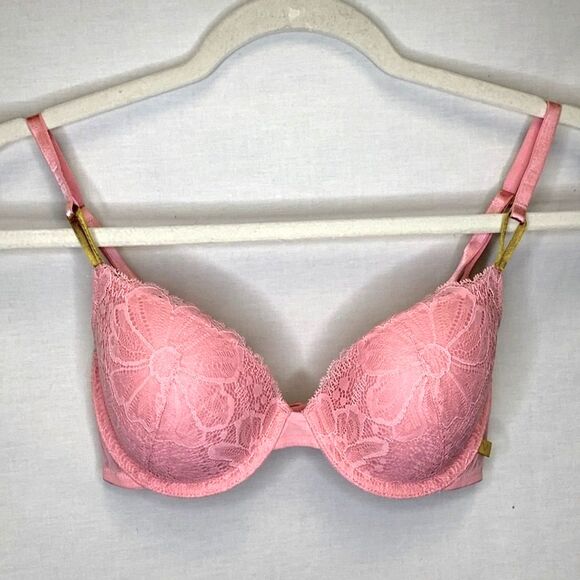 Victoria’s Secret Pink Floral Lace Sexy Lined Underwire Push-up Demi Bra Sz 34C - Picture 3 of 14